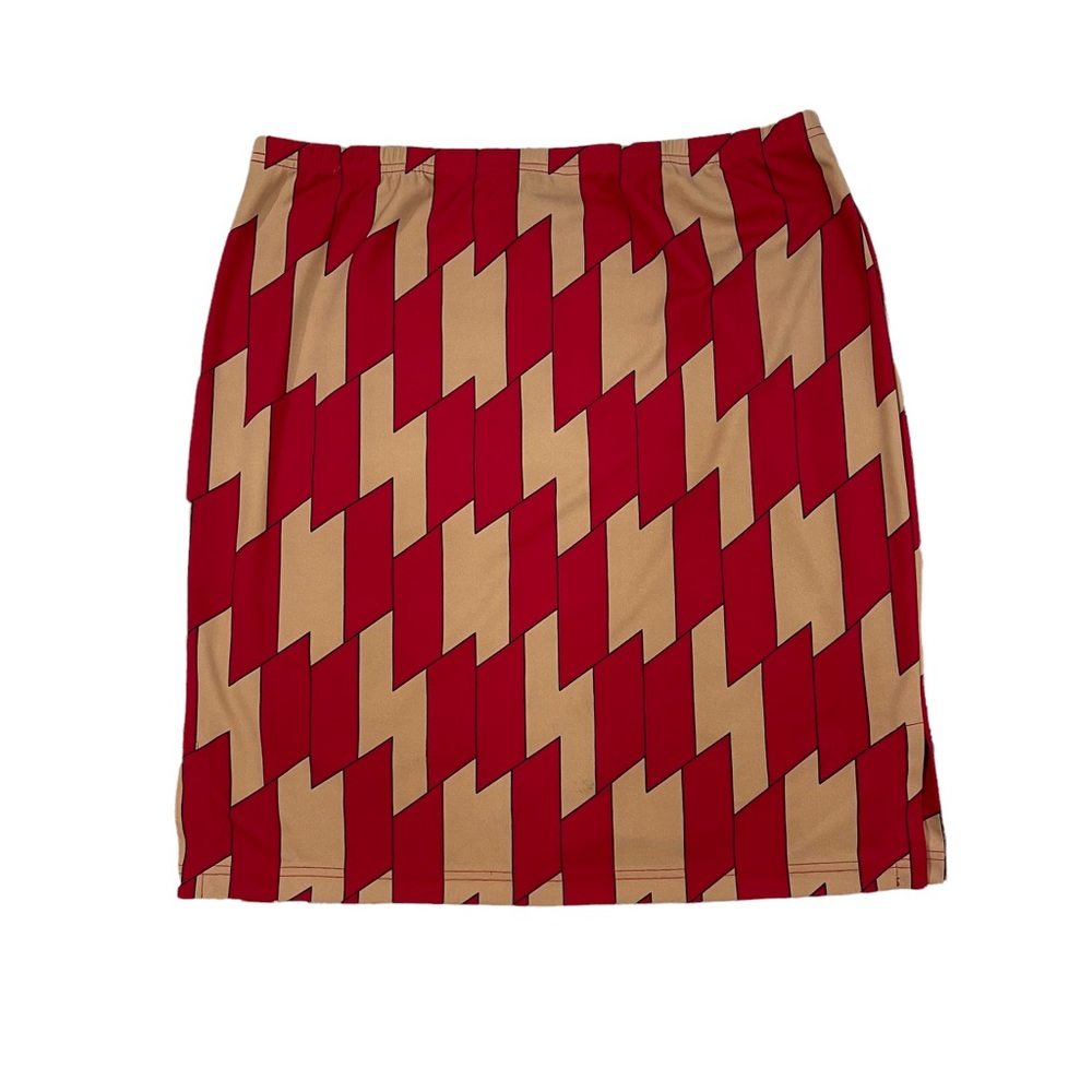 Vintage Red and Tan Print Stretchy Skirt